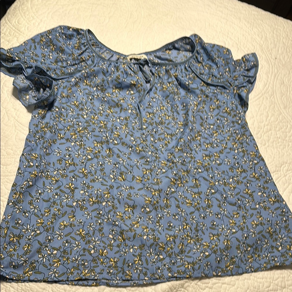 0021 Max Studio‎ Floral Blue Blouse womens size medium